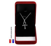 Collier 45cm avec pendentif croix de vie - ensemble ankh égyptienne et chaine en argent massif 925 - cadeau femme