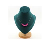 collier 5 perles fuchsia agate craquelée 8 mm en acier inoxydable