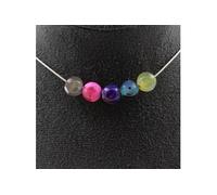 collier de 5 perles agate craquelée multicolore fuchsia 8 mm