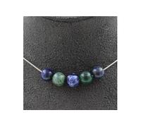 Collier 5 perles d'azurite et de chrysocolle 8 mm en acier inoxydable