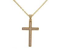 Collier 50cm - grande croix en brillants effet diamants - plaqué or véritable - pendentif et chaine avec boite | cadeau homme femme