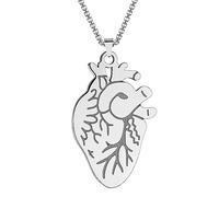Collier à breloques anatomiques en forme de cœur humain, idée cadeau pour étudiant en médecine, bijou de médecin et d'infirmière, cœur humain anatomiquement correct, Acier inoxydable, Pas de gemme