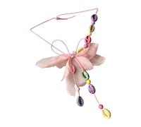 Collier à breloques en coquillage avec nœud en tissu rose et pendentif en perles, accent de bijoux de côtier pour fête de vacances à la plage et tenue de soirée, bijoux côtiers, collier de de en
