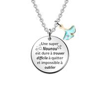 Collier à Breloques Nounou Cadeaux De NoëL Femmes Réglables Fête Des Mères D'Anniversaire Bijoux Remerciement Souvenir Apprécier Action De Grâce Charme Ginkgo Biloba Bleu