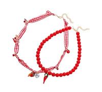 Collier à breloques tendance en forme de fraises et poivrons - Bijoux polyvalents - Pour un usage quotidien - Collier avec pendentif fraise et piment