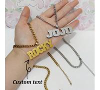 Collier à chaîne cubaine à double couche avec nom personnalisé - Acier inoxydable 304 doré, pendentif 3D brillant style hip-hop, bijoux pour hommes, cadeau personnalisé pour lui, papa, couples (Fête d