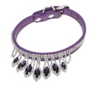 Collier à Cristaux pour Chien en PU Réglable, Violet Élégant | Design Scintillant, Confort Solide, pour Chiots et Chihuahuas, Tour de Cou 20 à 27cm