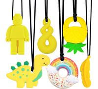 Collier À Macher,6 Pièces Anneau Dentition Bebe,Jouet Dentition Tdah,Autisme Anneaux De Dentition,Silicone Collier À Mâchouiller,Parfait Pour Les Enfants Qui Dentition,Autisme,Tdah (Jaune)