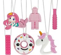 Collier À Macher,6 Pièces Autisme Anneaux De Dentition Bébé,Jouet Dentition Tdah,Silicone Rose