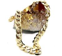 Collier à maillons cubains en or 14 carats 9 mm pour homme et femme avec fermoir solide véritable et diamant 14 carats., Or, Diamant