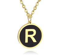 Collier à maillons dorés pour femme avec pendentif noir lettre R