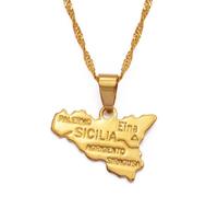 Collier À Pendentif Carte Pour Femme - Sicile - Or Acier Inoxydable - Homme