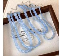 Collier à perles bleu mer à la mode, collier ras-du-cou en pierre naturelle pour les vacances à la plage, bijou polyvalent à offrir aux femmes 4mm,6mm,8mm,10mm,ensemble de quatre pièces,6 mm + 8 mm,8 