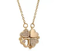 Collier à quatre feuilles pliable en forme de cœur - Chaîne clavicule ouverte - Bijoux ras du cou - Pendentif multi-usage - Pendentif à quatre feuilles - Cœur convertible - Pour femme - Fait à la main