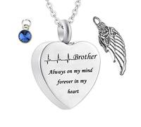 Collier Acier, Collier Argent Septembre Oxyde de Zirconium Électrocardiogramme Cardiaque Brother Always on My Mind Forever in My Heart 2x2.5cm
