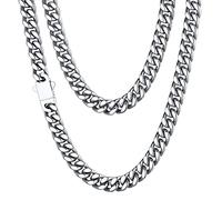 Collier Acier Cubaine Longue 61 cm Chaîne Homme Ras de Cou Massif Gourmette Femme Grosse Maille Ras de Cou Gros Cadeau Fêtes Pères Noël Choker Hip Hop Rappeur 76g
