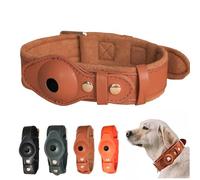 Collier AirTag en cuir pour animal de compagnie, support de protection intégré, réglable de 24 à 60 cm, pour chiens et chats de taille moyenne à grande (marron (vert foncé, L)