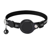 Collier Airtag pour Chat, Collier Chat Anti Étranglement Réglable avec Sangle Réfléchissant, Clochette, Support de Protection Compatible avec Apple AirTag, Noir, 1 Pièce (Traceur GPS Non Inclus)