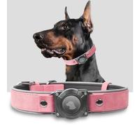 Collier AirTag pour chien, en cuir, avec support Air Tag, étanchéité IPX8, réfléchissant, réglable, rembourré doux, rose, taille L
