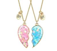 collier amitier,Amitié Pendentif Collier Ensemble Meilleurs Amis Collier BFF Collier Coeur Violet Amitié Collier pour 2 Filles Cadeau D'anniversaire pour Les Meilleurs Amis(Bleu+Rose)
