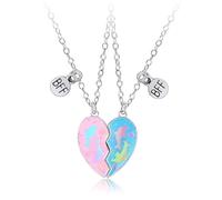collier amitier,Amitié Pendentif Collier Ensemble Meilleurs Amis Collier BFF Collier Coeur Violet Amitié Collier pour 2 Filles Cadeau D'anniversaire pour Les Meilleurs Amis(Rose + Bleu + Dauphin)