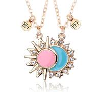 collier amitier,Amitié Pendentif Collier Ensemble Meilleurs Amis Collier BFF Collier Coeur Violet Amitié Collier pour 2 Filles Cadeau D'anniversaire pour Les Meilleurs Amis(Soleil et Lune)