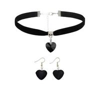 Collier Amour - Boucles D'Oreilles Amour Noir Velours Femme
