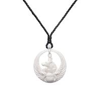 Collier amulette égyptienne en os sculpté à la Main - Tête d'Anubis avec scarabée ailé - Symbole de Protection - Pendentif Talisman pour Homme et Femme - Collier Cordon Noir - Cadeau Spirituel