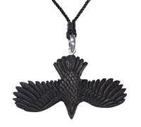 Collier amulette Totem en Argent 925 sculpté à la Main en Bois d'aigle Volant pour Homme - Sculpture d'oiseau en Bois 3D - Talisman chamanique - Bijoux de Cowboy Occidental - Collier avec