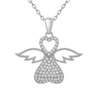 Collier Ange Cœur Argent 925 Rhodié - Pendentif 62 Zirconiums Femme 42cm