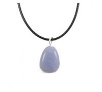 Collier Angélite (Anhydrite) AAA - Pendentif Pierre Roulée + Cordon Bleu - Femme - Lithothérapie