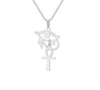 Collier Ankh Cross Y Pendentif Clé de la vie Œil d'Horus Cartouche Longue chaîne Protection Amulette copte africaine Bijoux religieux égyptiens anciens Cadeau (Croix Ankh Œil d'Horus argent 2)