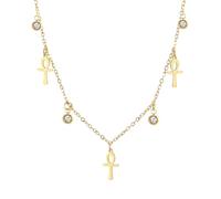 Collier Ankh Cross Y Pendentif Clé de la vie Œil d'Horus Cartouche Longue chaîne Protection Amulette copte africaine Bijoux religieux égyptiens anciens Cadeau (Croix Ankh pierres précieuses or)