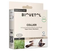 Collier anti-puces Chat - Antiparasitaire d'origine Végétale Biovetol - Pour chats et Chatons (8 semaines) - 38 cm