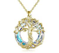 Collier Arbre De Vie avec Cristal Brillant, Bijou D'amitié Féminin, Pendentif en Coquillage D'ormeau, Bijou Arbre Généalogique for Maman, Fille, Sœur, Filles, Cadeaux De Noël(Gold-Purple Crystal)