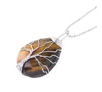 Collier Arbre De Vie Avec Cristal Pour Femmes Hommes Colliers Pendentif En Pierre Naturelle Enroulée De Fil Avec Chaîne De Perles En Argent Bijoux En Cristal En Forme De Larme Accessoires Oeil De