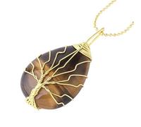 Collier Arbre De Vie Avec Cristal Pour Femmes Hommes Colliers Pendentif En Pierre Naturelle Enroulée De Fil Avec Chaîne De Perles En Or Bijoux En Cristal En Forme De Larme Accessoires Oeil De Tigre