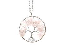 Collier Arbre De Vie, Pendentif En Cristaux, Pierres Précieuses Naturelles Tombées, Colliers Faits Main, Cristal De Guérison Des 7 Chakras, Cadeaux Pour Femmes Hommes Meilleur Ami Quartz Rose