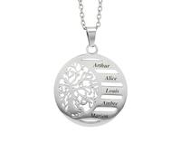 Collier Arbre de Vie Personnalisé (1 à 5 Prénoms) - Pendentif Famille Gravé - Idée Cadeau Femme & Maman - Expédié depuis la France - Finition Dorée ou Argentée (Argent)