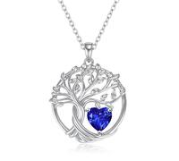 Collier Arbre de Vie pour Femme Argent 925, Pendentif Arbre de Vie Avec Pierre de Naissance Famille Bijoux Saphir, Idées de Cadeaux pour Petite Amie Fille Sœur Cadeau de Noël I'anniversaire Septembre