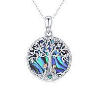 Collier arbre de vie pour femme, collier pendentif soeurs en argent sterling pendentif coquille d'ormeau de l'arbre généalogique, chaîne de 18" arbre de vie bijoux cadeaux pour femmes soeurs amis