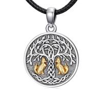 Collier arbre de vie pour homme en argent sterling 925 avec pendentif arbre de vie renard avec nœud celtique amulette ronde viking renard bijoux cadeau pour femme et homme