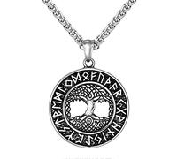 Collier Arbre de Vie Viking Nordique pour Homme -Viking Runes Pendentif Yggdrasil Acier Inoxydable Amulette -Fait À la Main Vintage Futhark Runes Helm of Awe Totem Bijoux