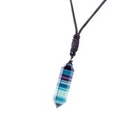 Collier arc-en- - Pendentif hexagonal en de fluorite - Bijou en pierre précieuse naturelle - polie et couches de couleur uniques - Collier de chakra pour hommes et femmes