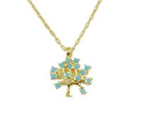 Collier argent 'Arbre de Vie' turquoise doré - 9x9 mm [R9790]