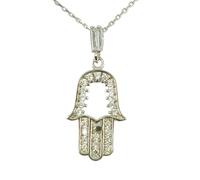 Collier Argent 'Main de Fatma' blanc argenté (rhodié) - 20x10 mm [S0096]