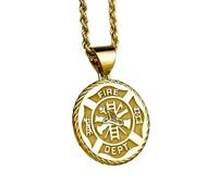 Collier argent sterling 925 22 mm Chaîne 45 cm Pendentif corde avec croix Malte Breloque premier intervenant Remise diplôme Médaillon des pompiers Plaqué or | LKRPG_0332