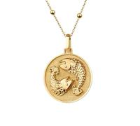 Collier argent sterling 925 24 mm Chaîne 45 cm pour femme Pendentif délicat forme pièce monnaie Bijoux Breloque Signes des Plaqué or | LKRPG_0533