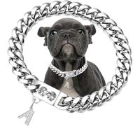 Collier argenté pour chien de 15 mm de large avec pendentif, chaîne en métal de marche en acier inoxydable avec maillons cubains, colliers solides et résistants à mâcher pour chiens de petite à