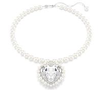 Swarovski Collier Ariana Grande x, Crystal Pearl, Taille cœur, Cœur, Blanc, Métal rhodié, Taille unique
